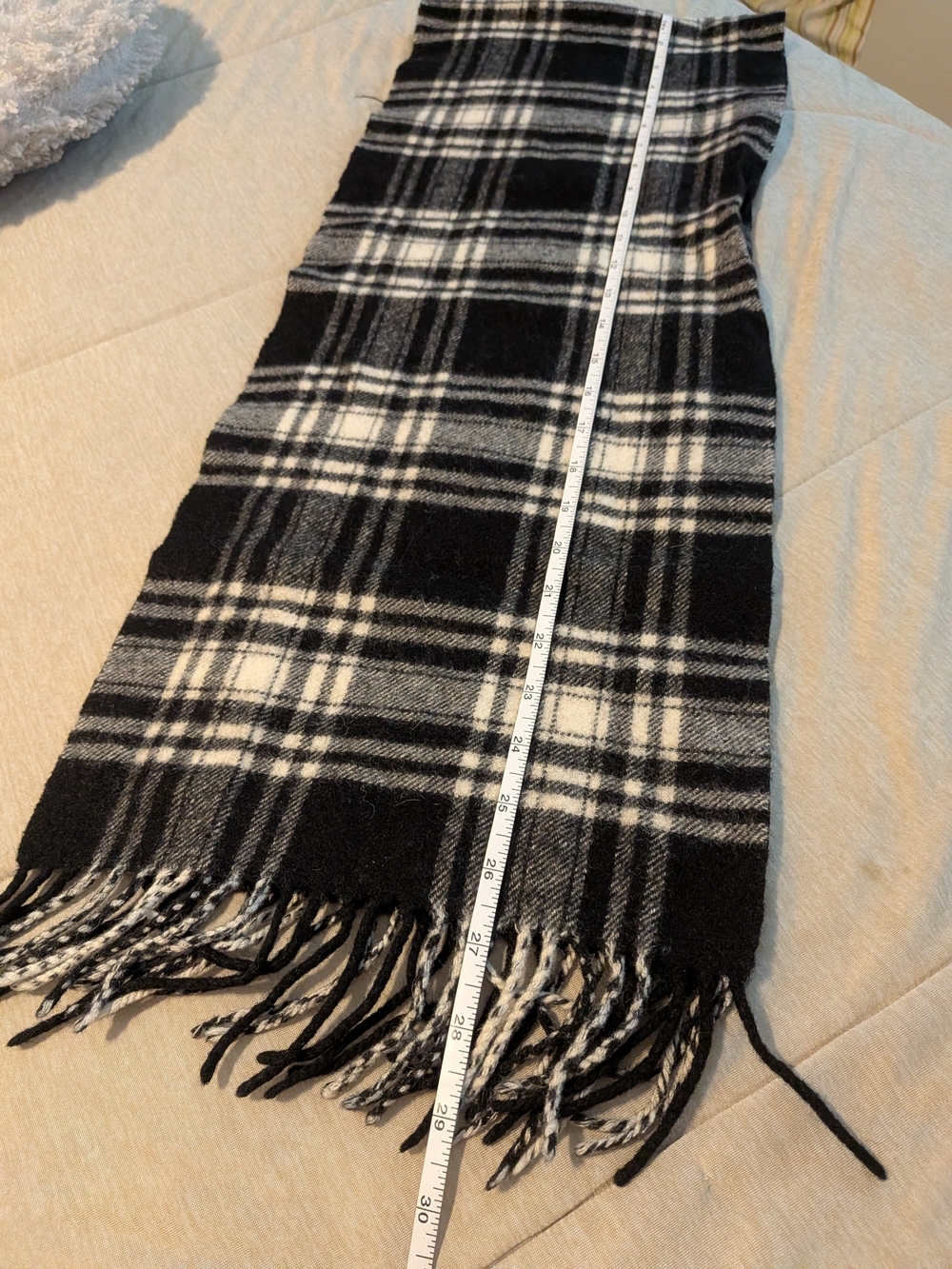 James Pringle Weavers Black & White Plaid Wool Scarf